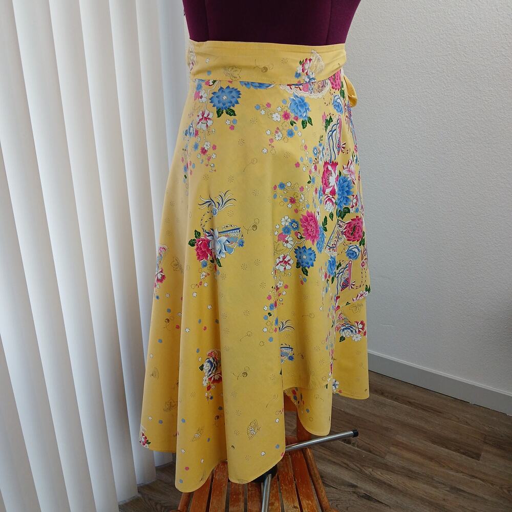 Yellow Floral Maxi Wrap Skirt Plus size OSFM cotton A-line circle Thailand - Picture 5 of 14